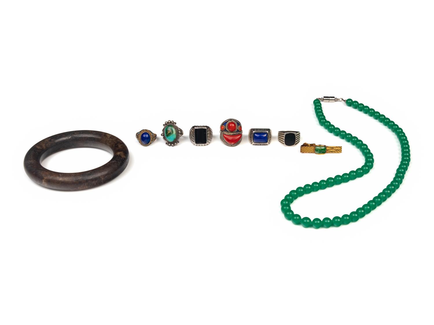A Group of Jade, Jadeite and Hardstone Jewelry Pieces