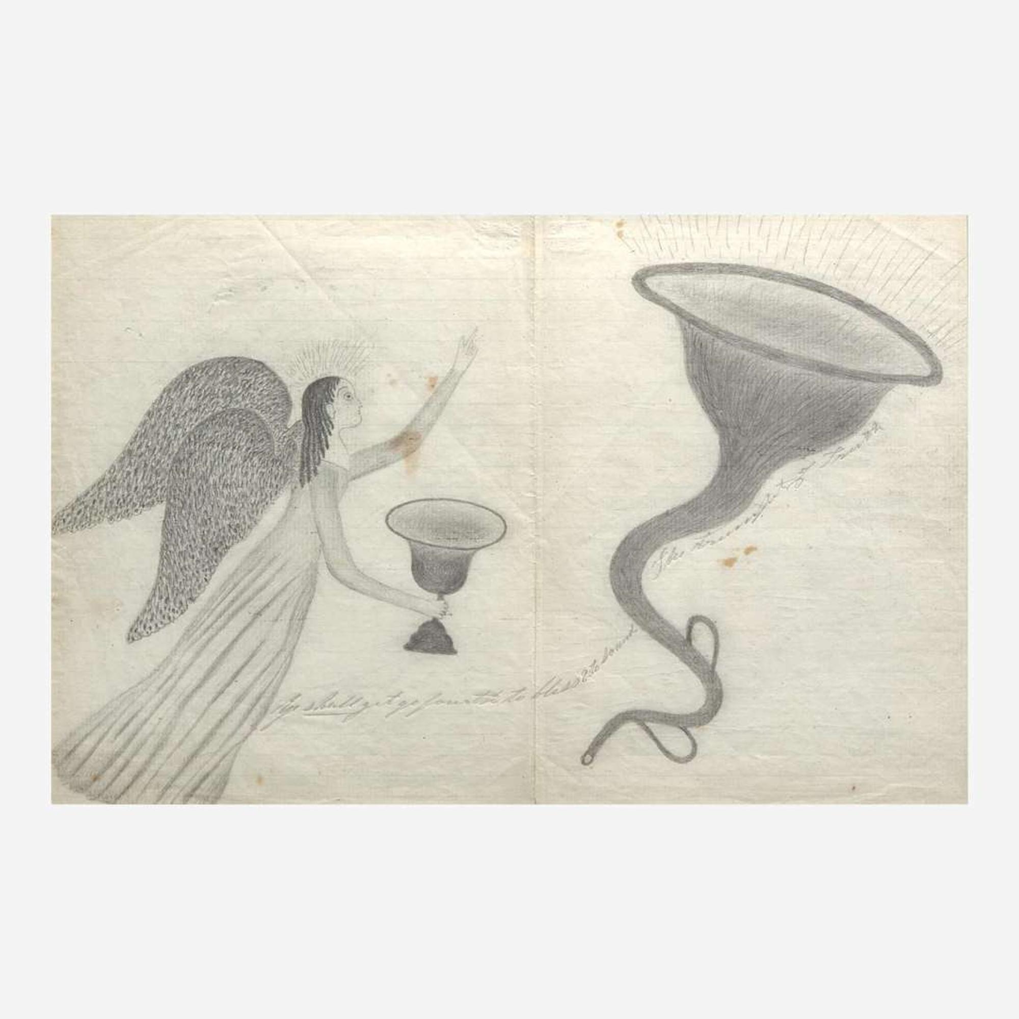 American School 19th century Two Mystical Drawings: The Trumpet of Truth and A Light to Them that Sit in Darkness
