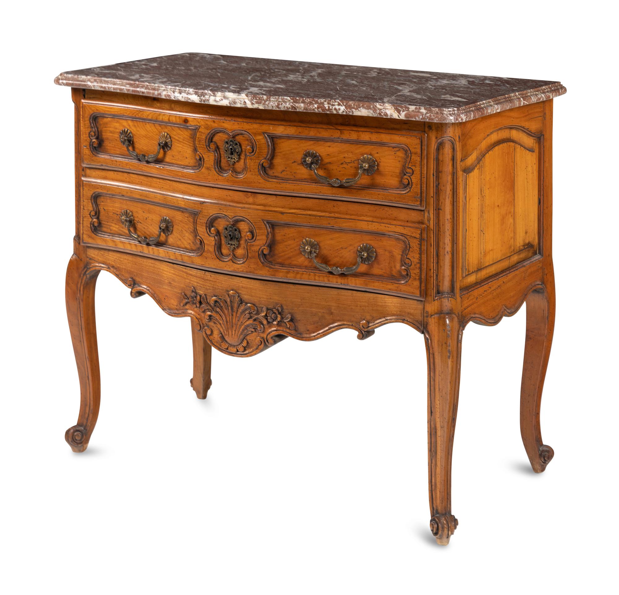 A French Provincial Fruitwood Marble-Top Commode
