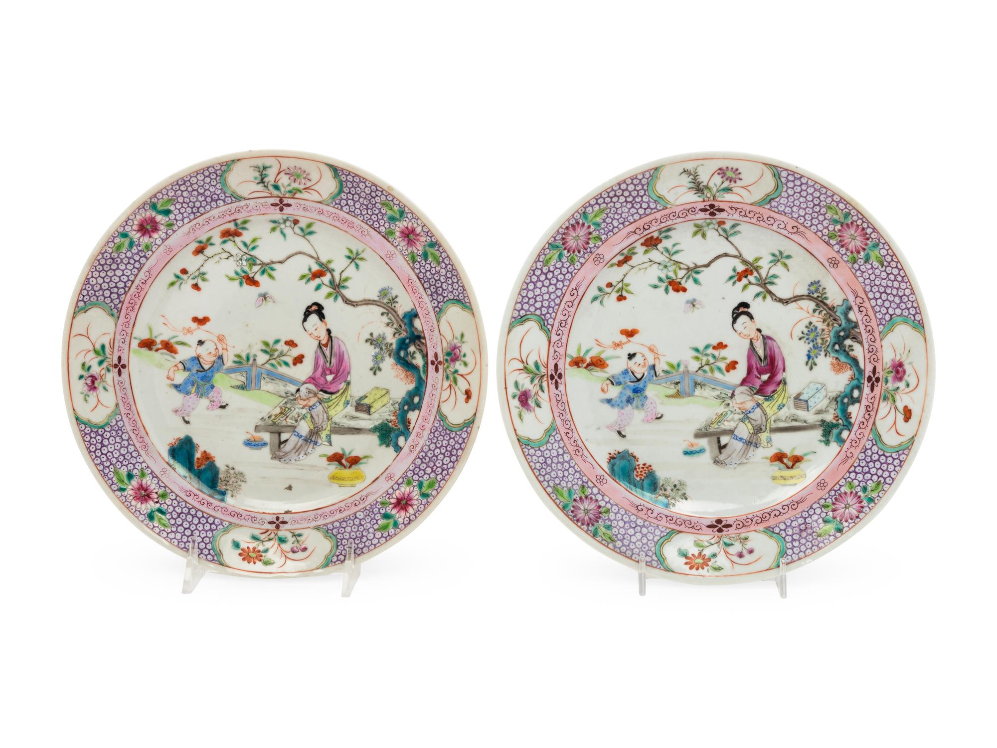 A Pair of Chinese Export Famille Rose Porcelain Plates