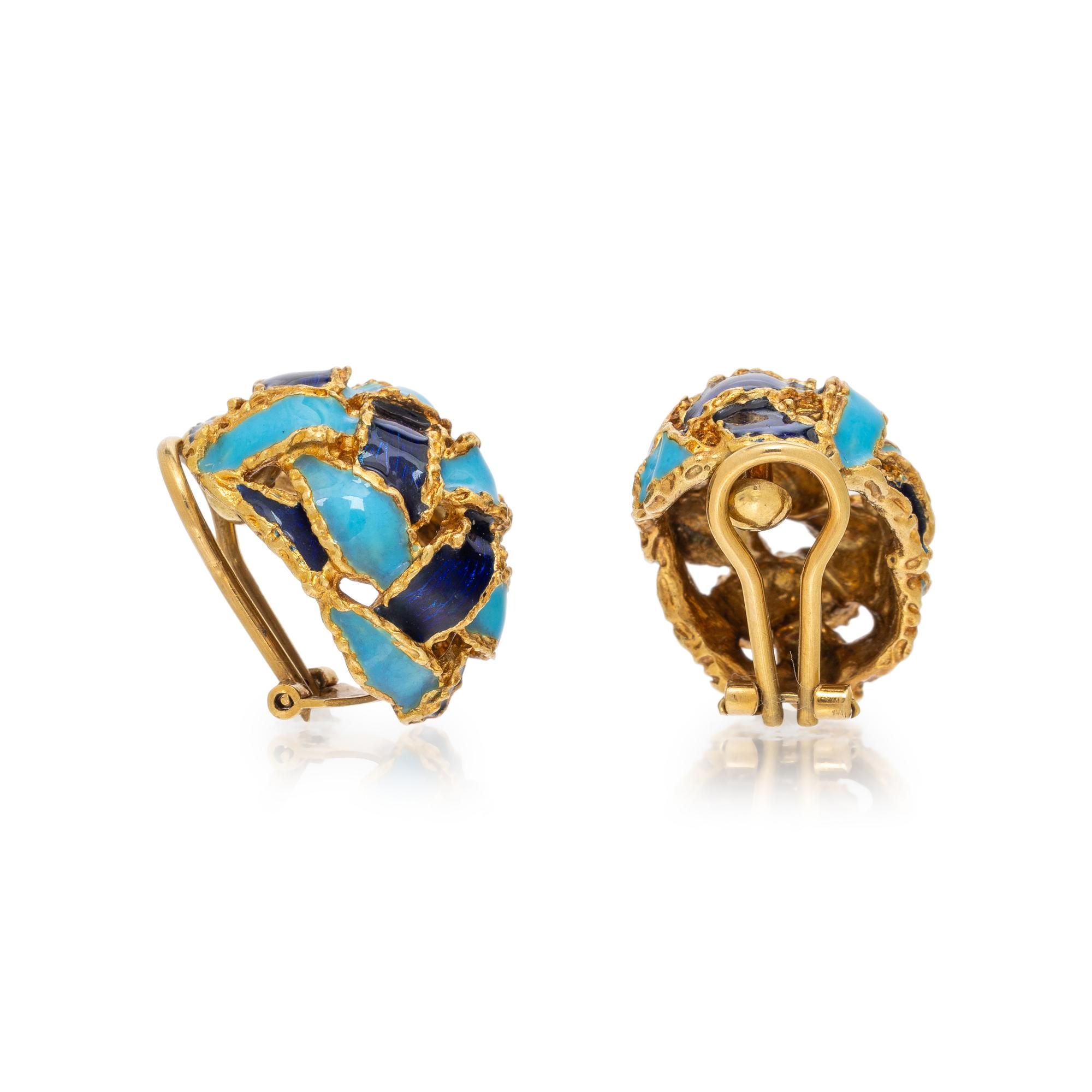 YELLOW GOLD AND ENAMEL EARRINGS