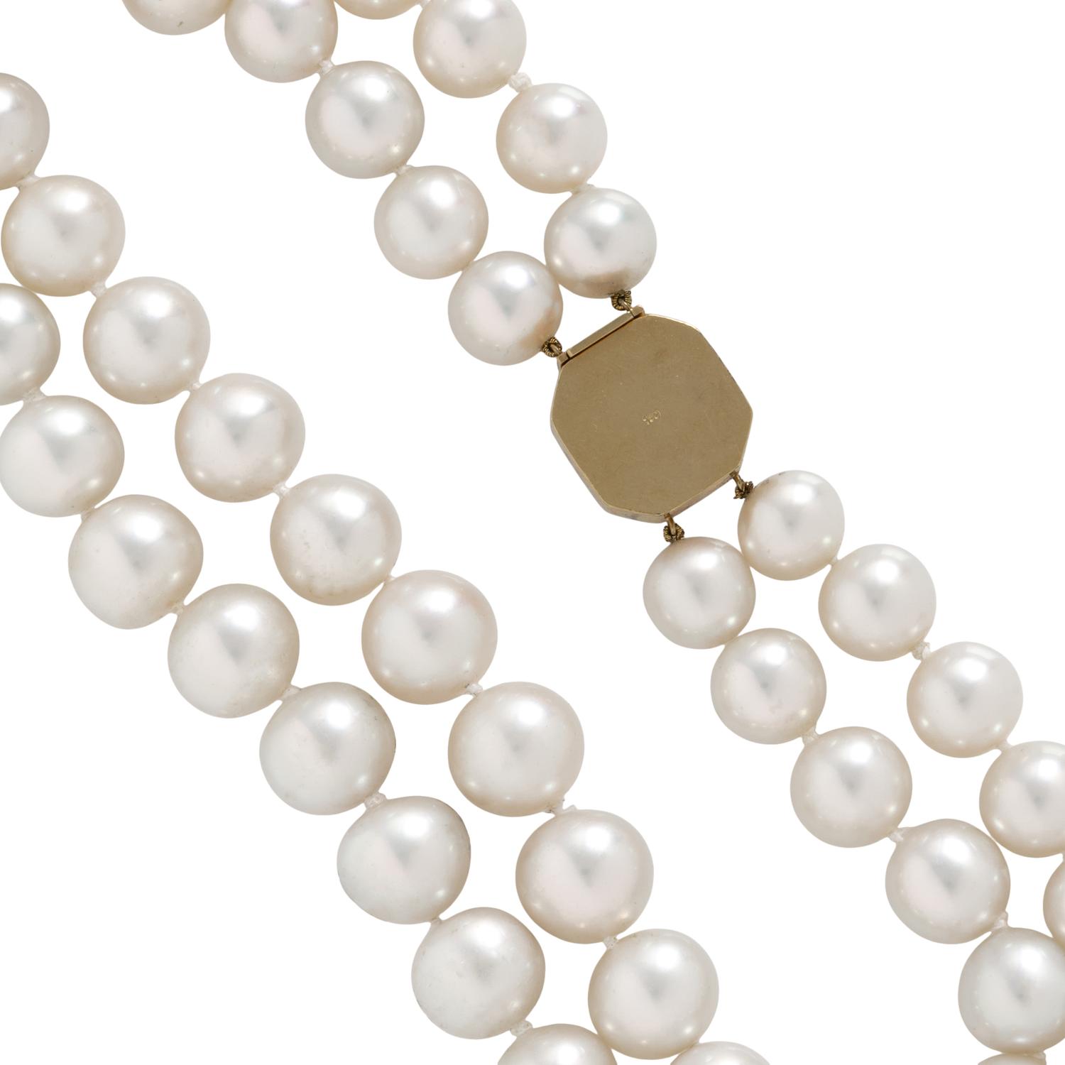 DOUBLE STRAND CULTURED PEARL AND DIAMOND NECKLACE