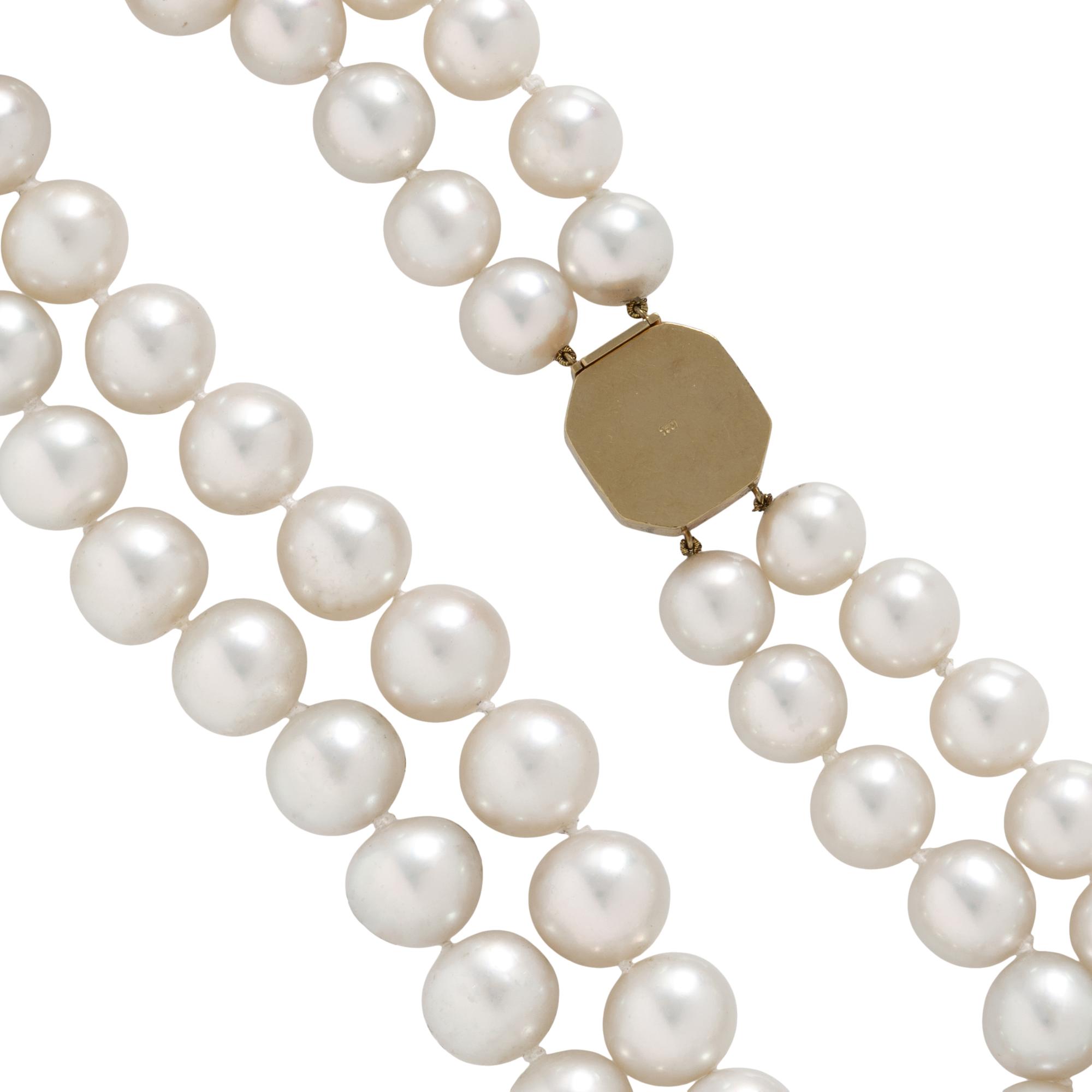 DOUBLE STRAND CULTURED PEARL AND DIAMOND NECKLACE
