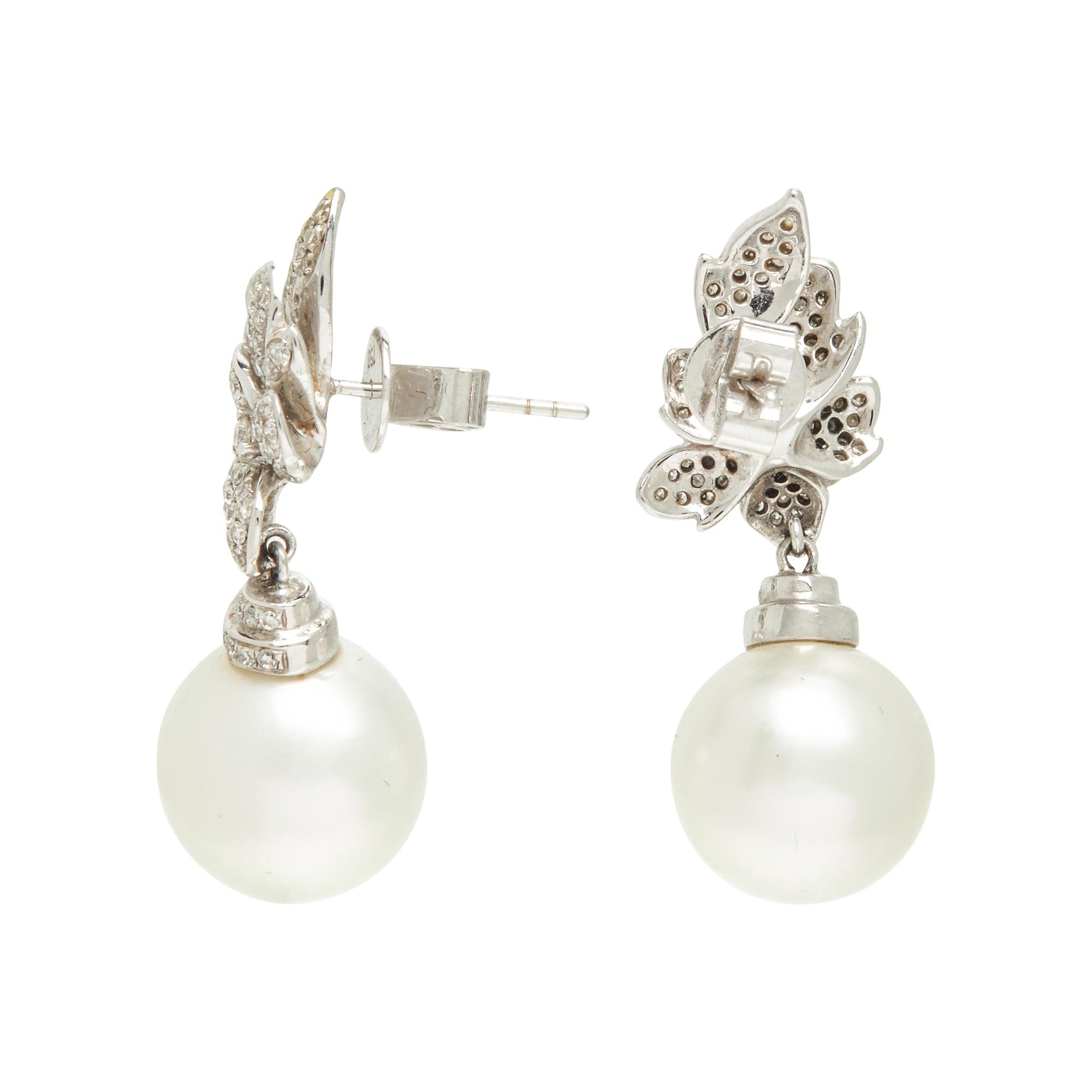 CULTURED SOUTH SEA PEARL AND DIAMOND FLOWER EARRINGS