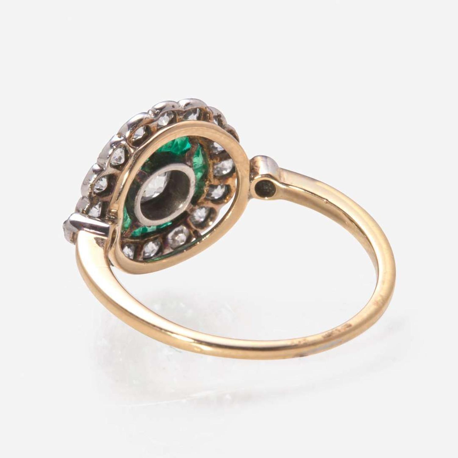 An Art Deco Gold, Diamond, and Emerald Ring