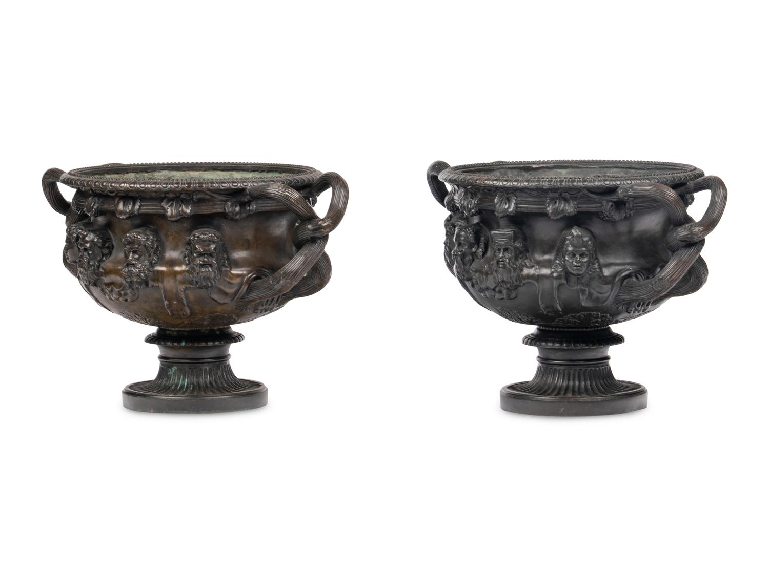 A Pair of French Patinated Bronze Warwick Vases
