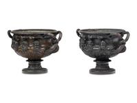 A Pair of French Patinated Bronze Warwick Vases