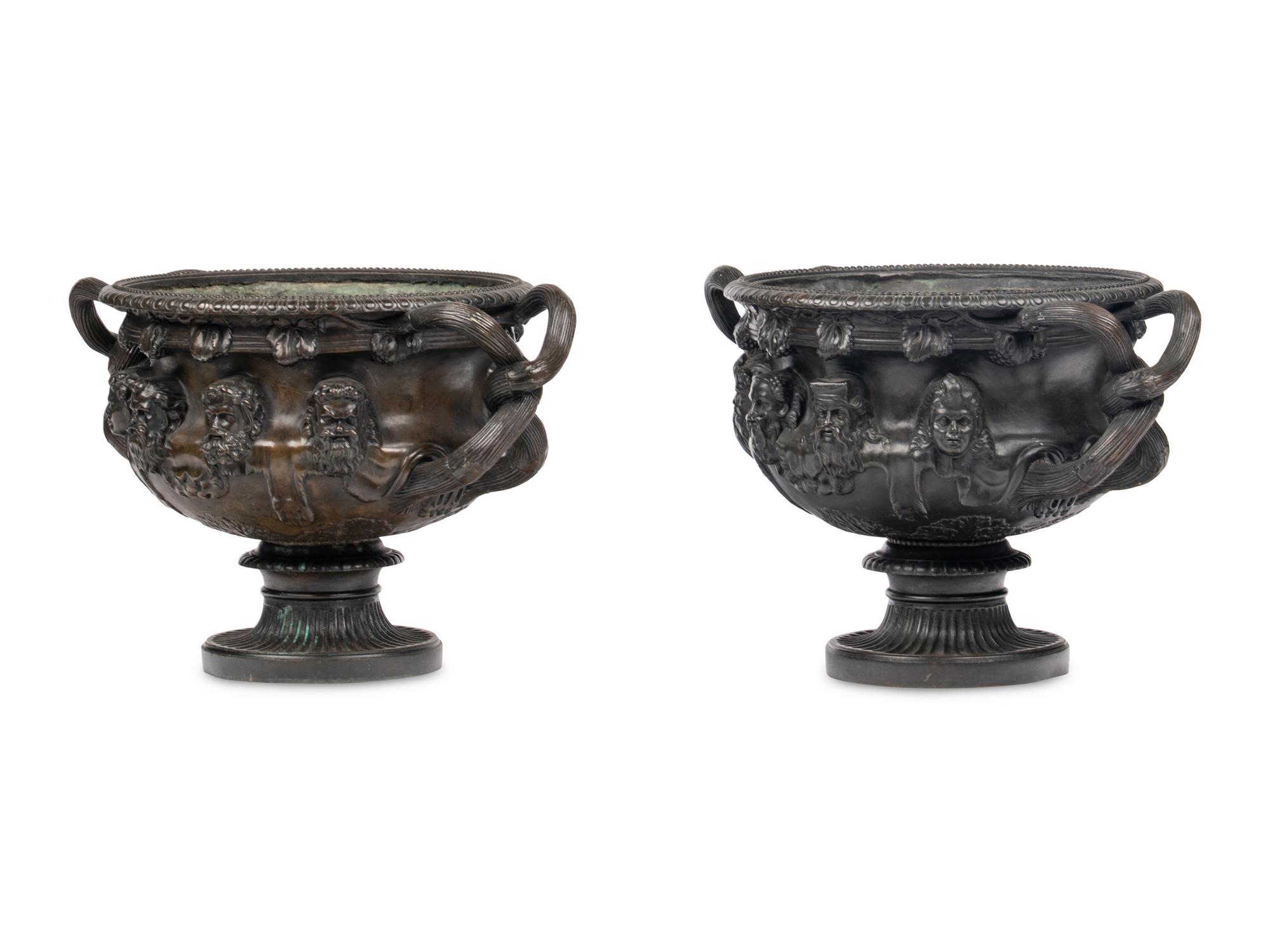 A Pair of French Patinated Bronze Warwick Vases