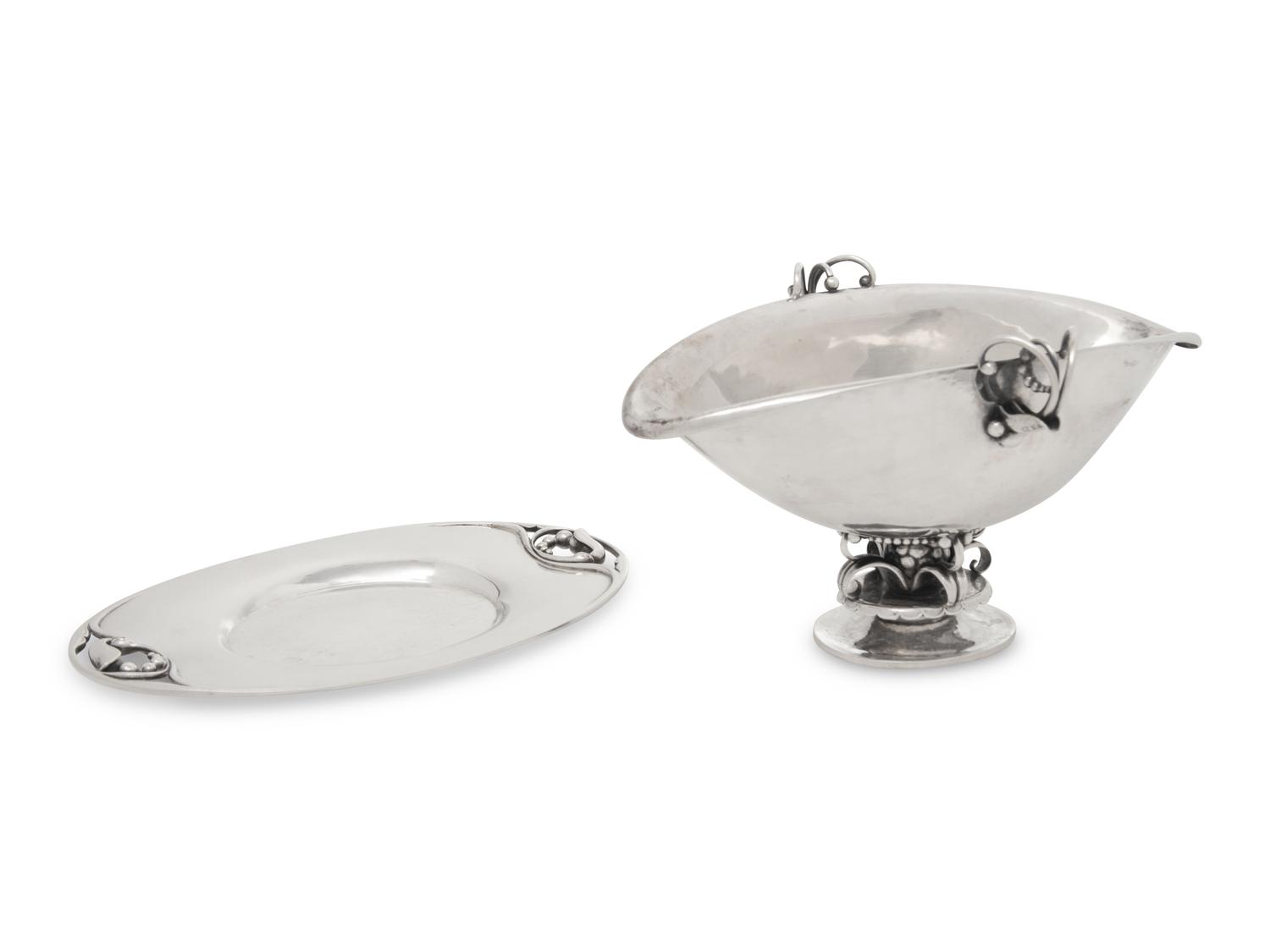 A Georg Jensen Silver Sauce Boat and Associated Underplate