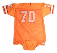 A Vintage 1970-80s Tampa Bay Buccaneers Game Issued "Creamsicle" Football Jersey and Group of Signed Autograph Items,
