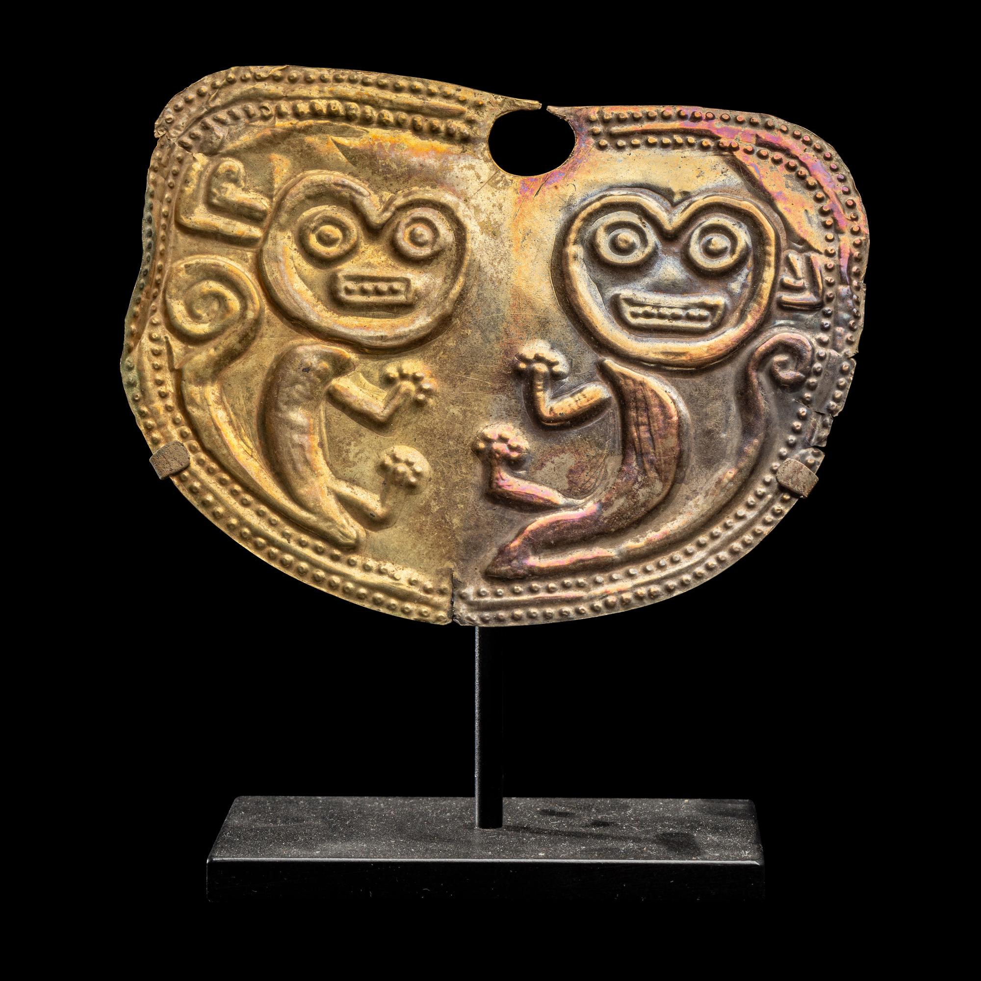 A Vicus Gold Embossed Nose Ornament
