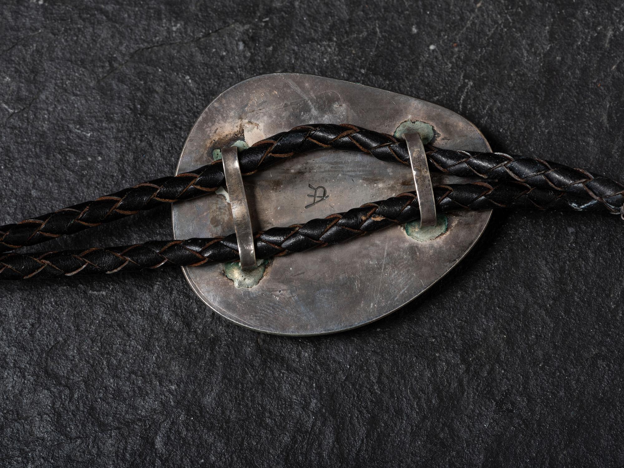 Silver and Morenci Turquoise Shadow Box Bolo Tie