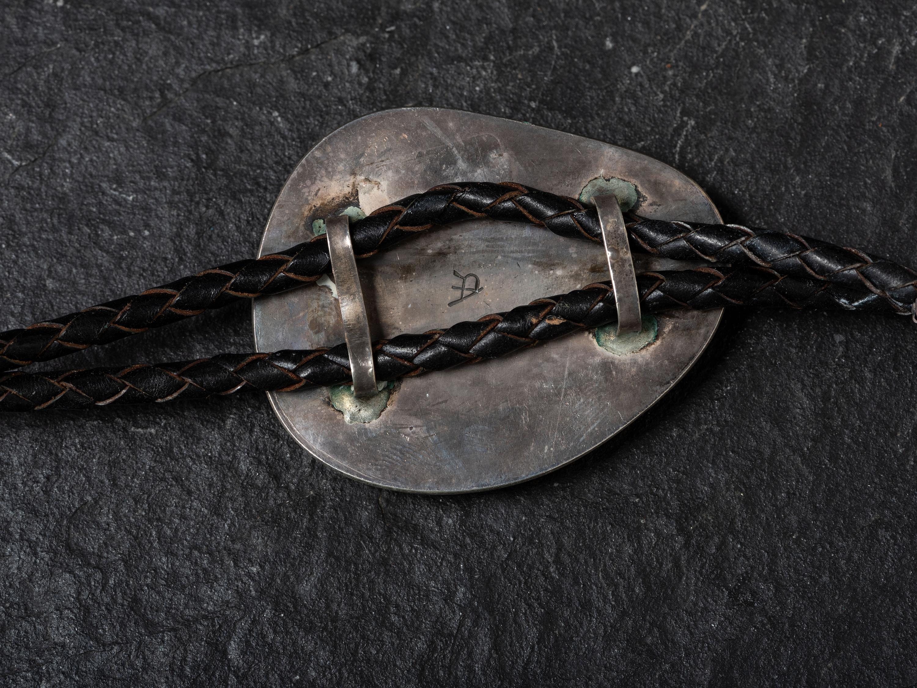 Silver and Morenci Turquoise Shadow Box Bolo Tie