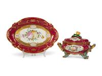 A Camille Le Tallec Hand Painted Porcelain Tureen and Platter — 19th Century