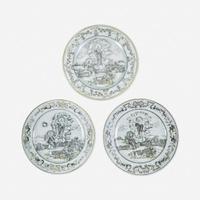 Three Chinese Export Porcelain Grisaille and Gilt Decorated Plates mid 18th century