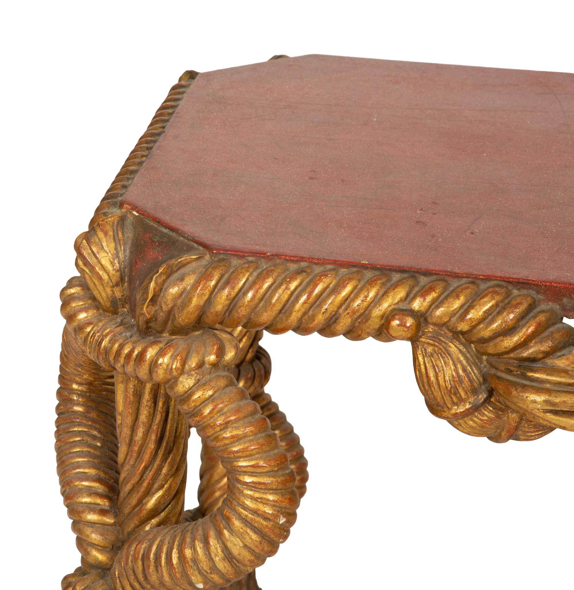 An Italian Carved Giltwood and Faux Porphyry Side Table