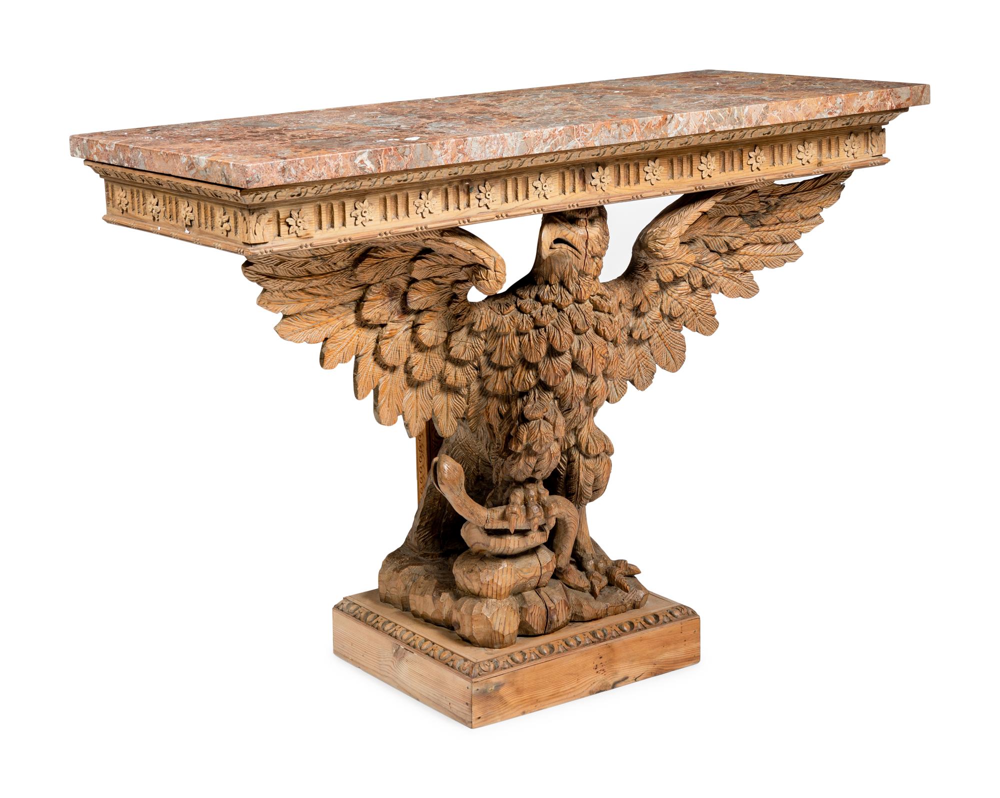 A Pair of George II Style Carved Pine Marble-Top Pier Tables