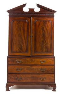 A George III Mahogany Linen Press Height 81 x width 47 x depth 23 1/4 inches. — 18TH/19TH CENTURY