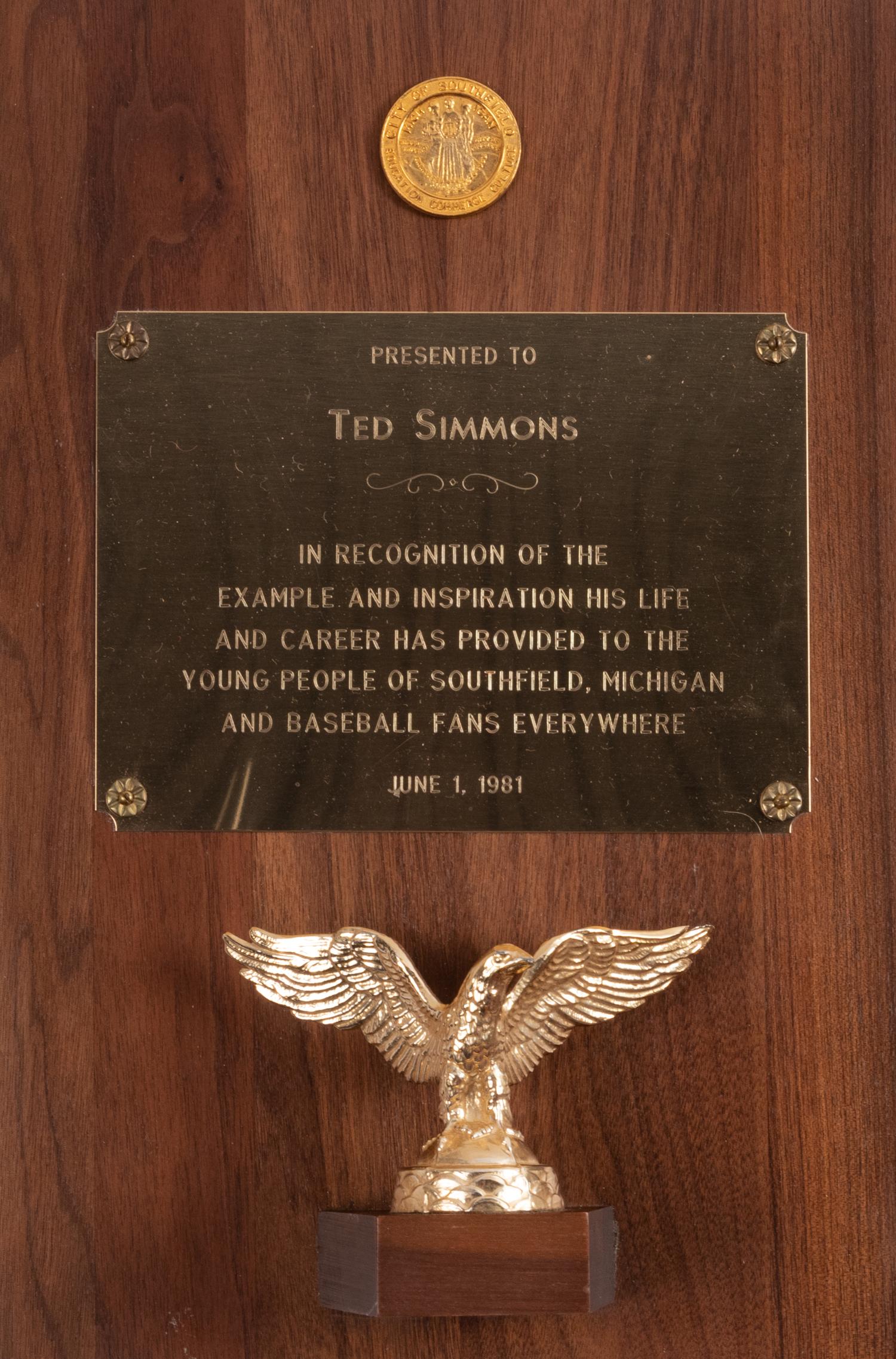 A Group of 14 Awards and Plaques from The Collection of Baseball Hall of Famer Ted Simmons,