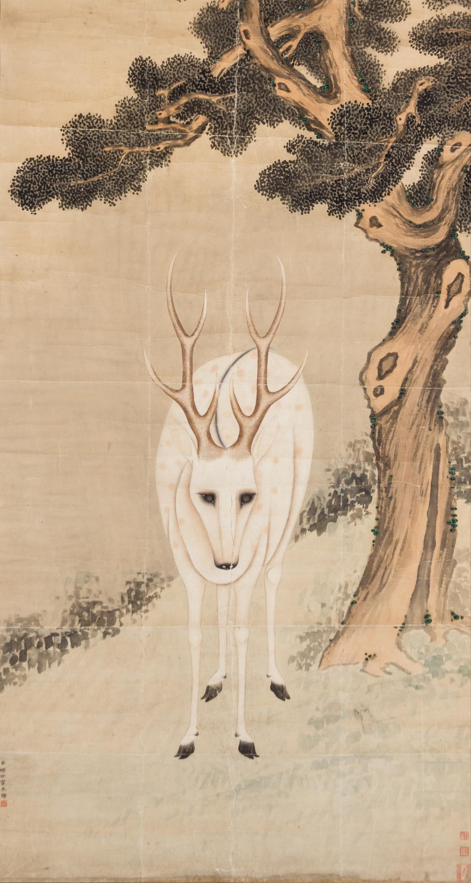 After Lang Shining (Giuseppe Castiglione), (Italian, 1688-1766), Deer