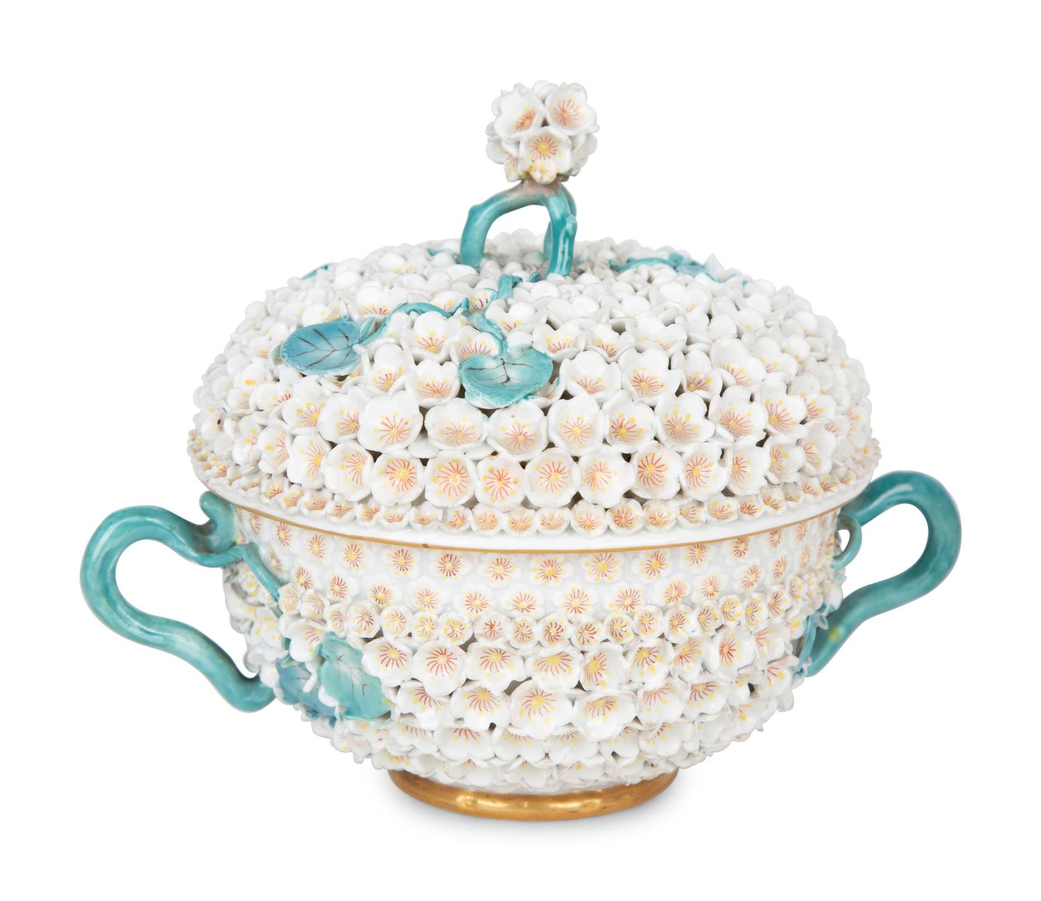 A Meissen Porcelain Schneeballen Covered Cup and Saucer — 19TH CENTURY