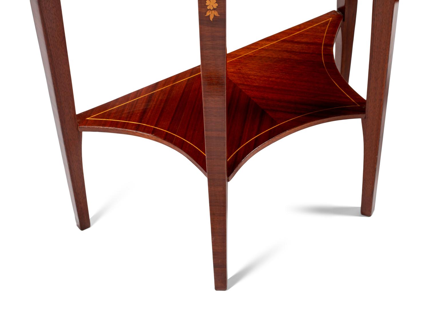 A Pair of Dutch Marquetry Demilune Side Tables