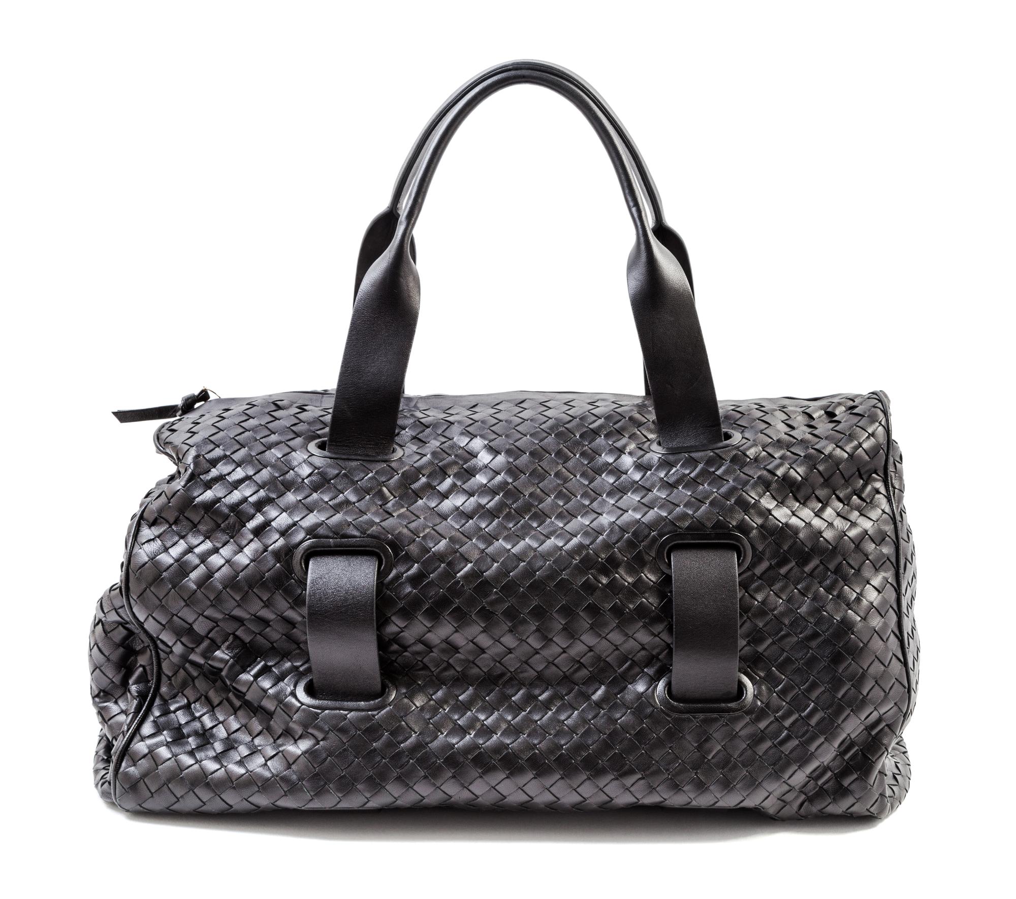 A Bottega Veneta Black Intrecciato Duffle Bag, 18" x 12.5" x 10"; Handle drop: 7.5".