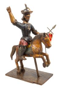 A Spanish Colonial Polychrome Figure Height 25 5/8 x width 20 inches. — 17TH/18TH CENTURY