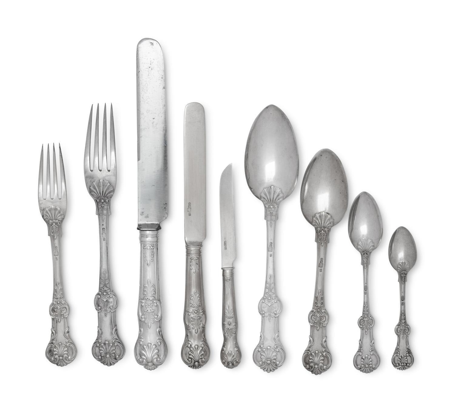 An Extensive Russian Silver and Silver-Gilt Flatware Service in Original Fitted Case