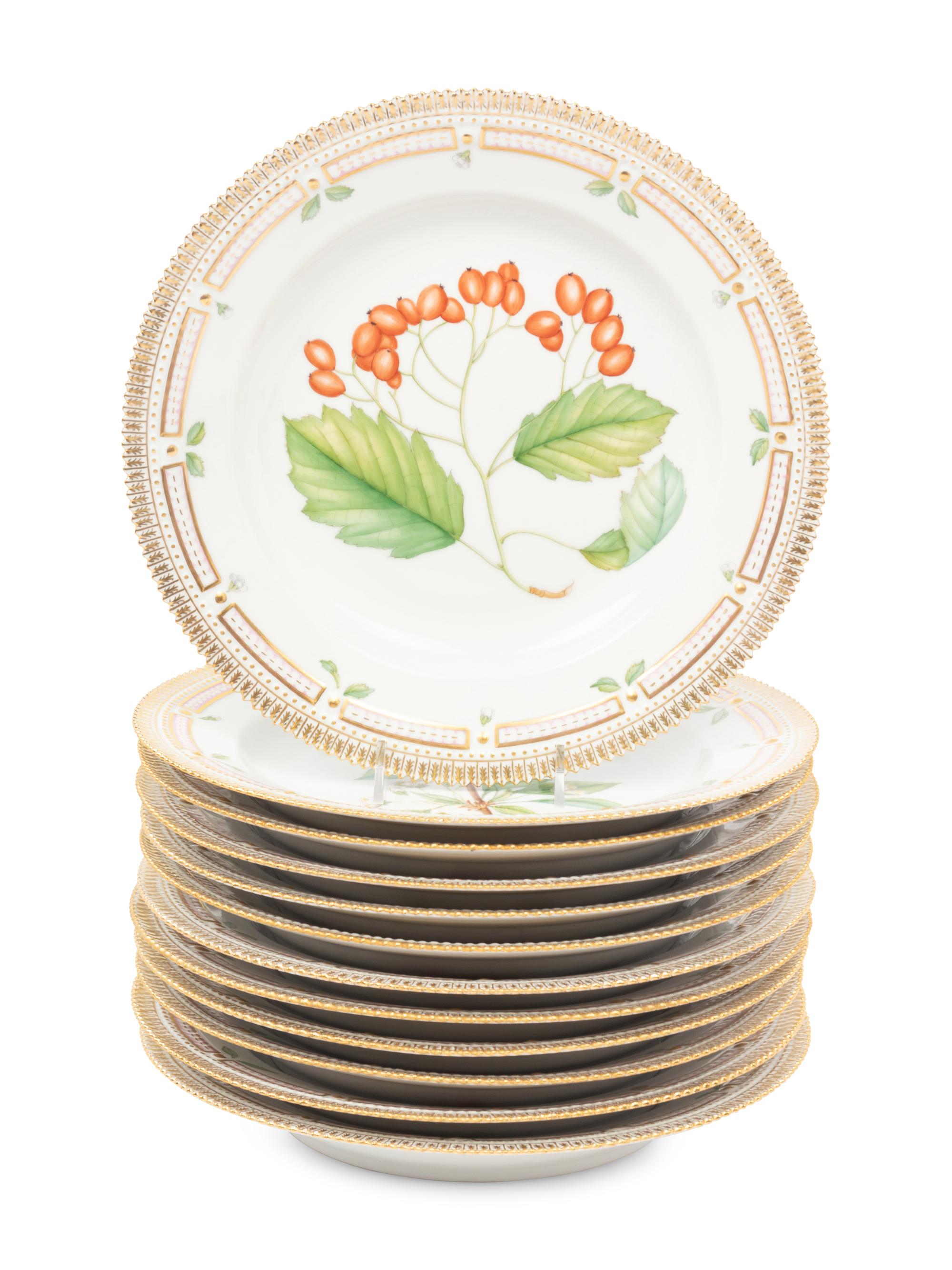 A Group of Twelve Royal Copenhagen Flora Danica Porcelain Dinner Plates