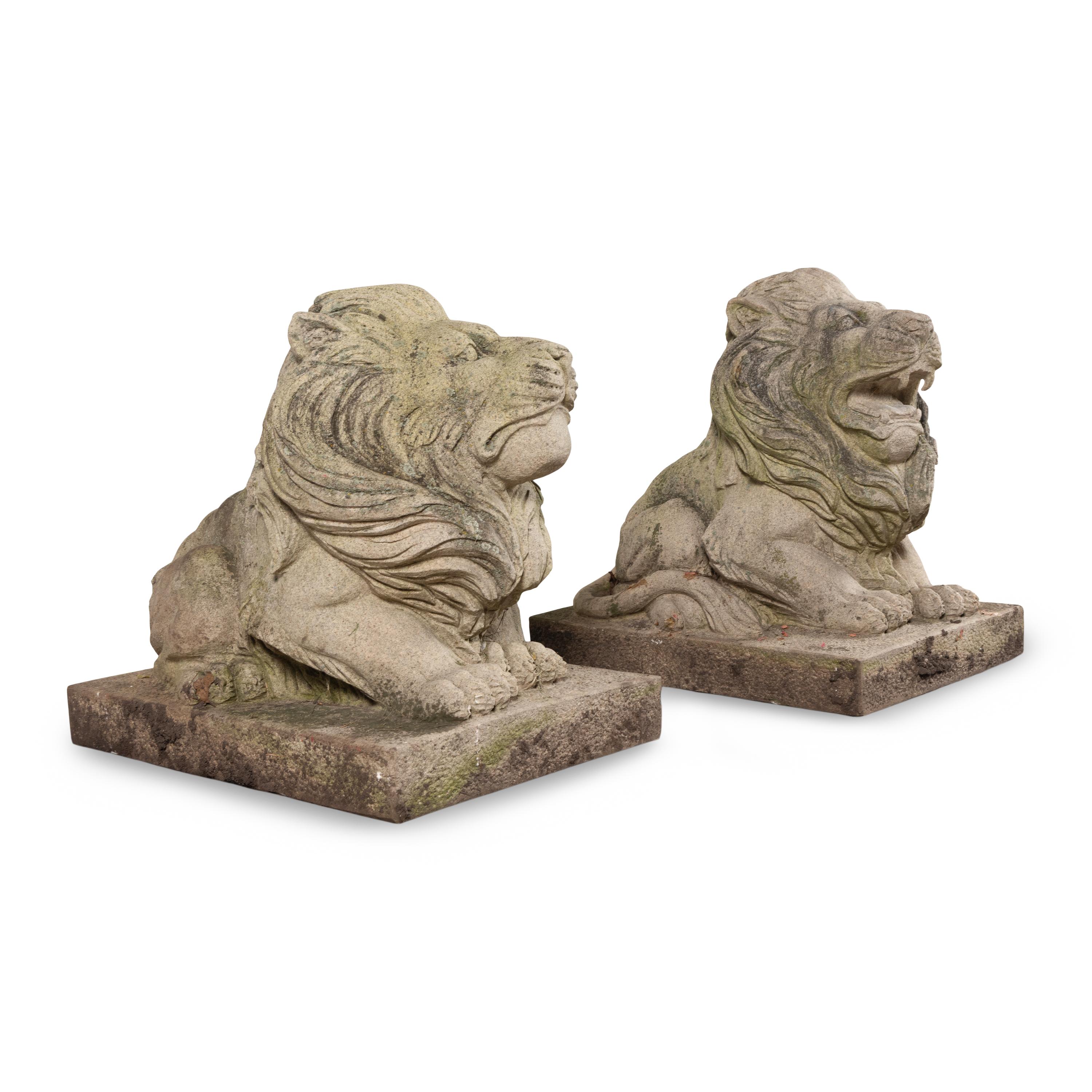 A Pair of Carved Granite Lions