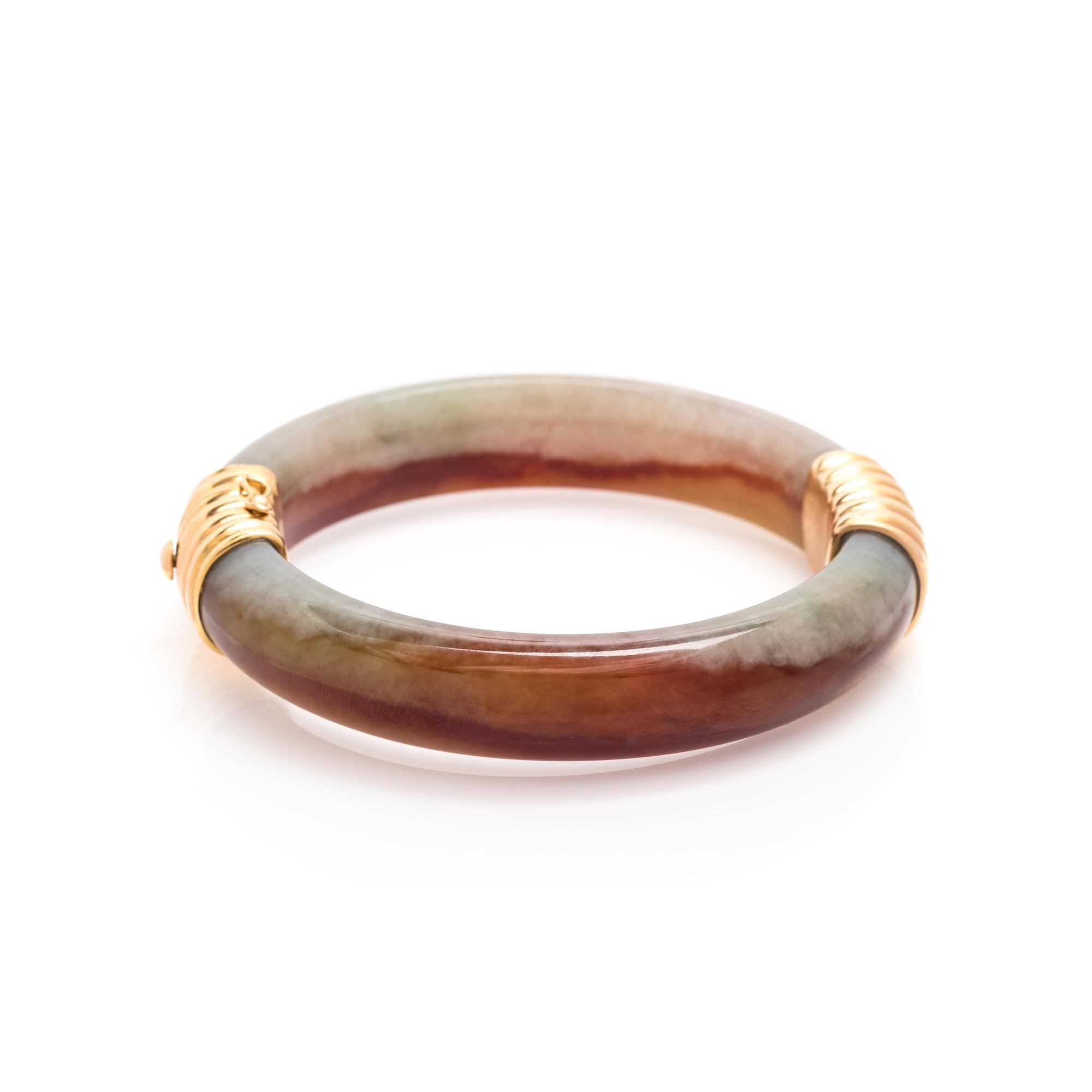 David Lin, Russet and Green Jade Bangle Bracelet