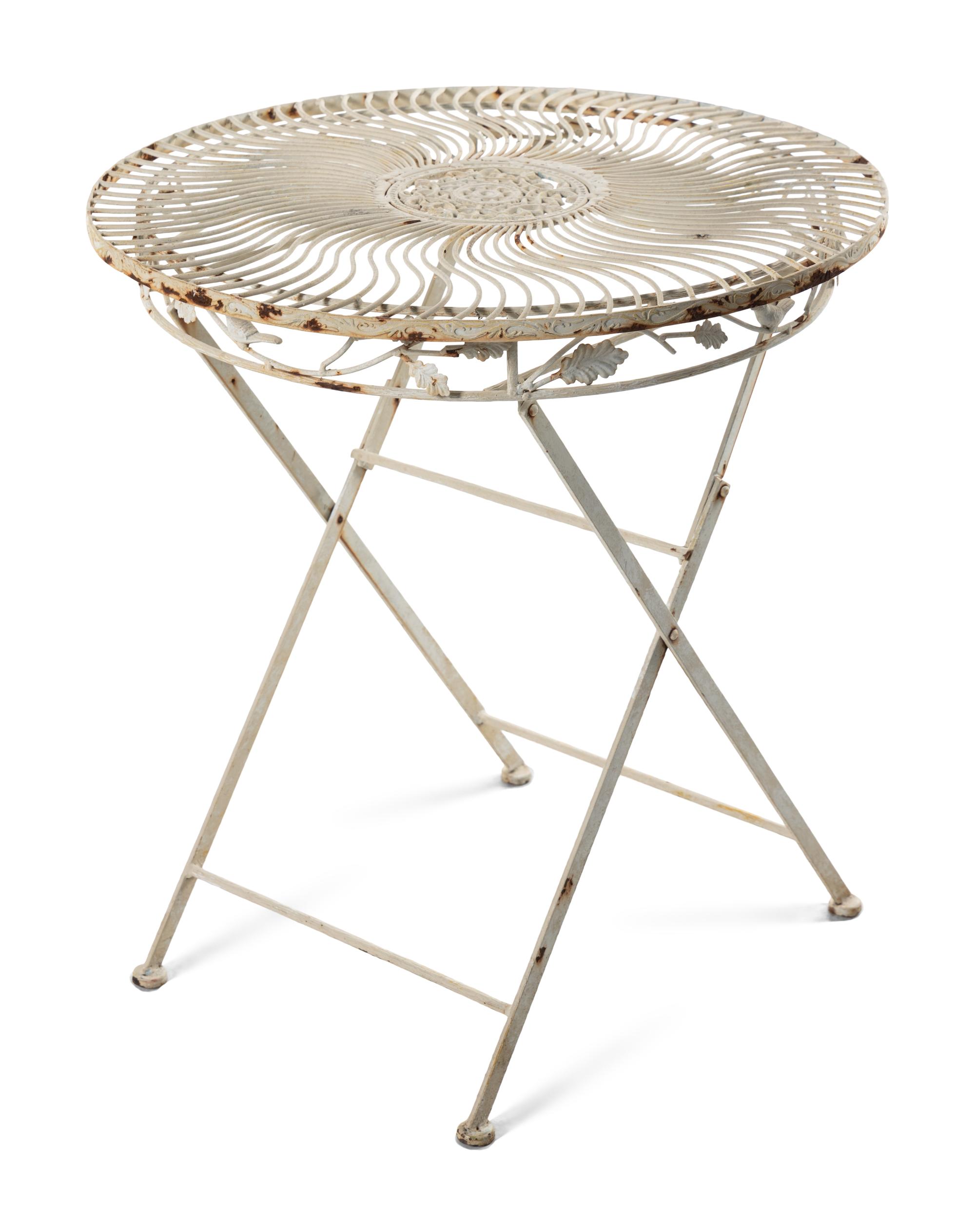 A Painted Cast Iron Garden Table and Two Chairs