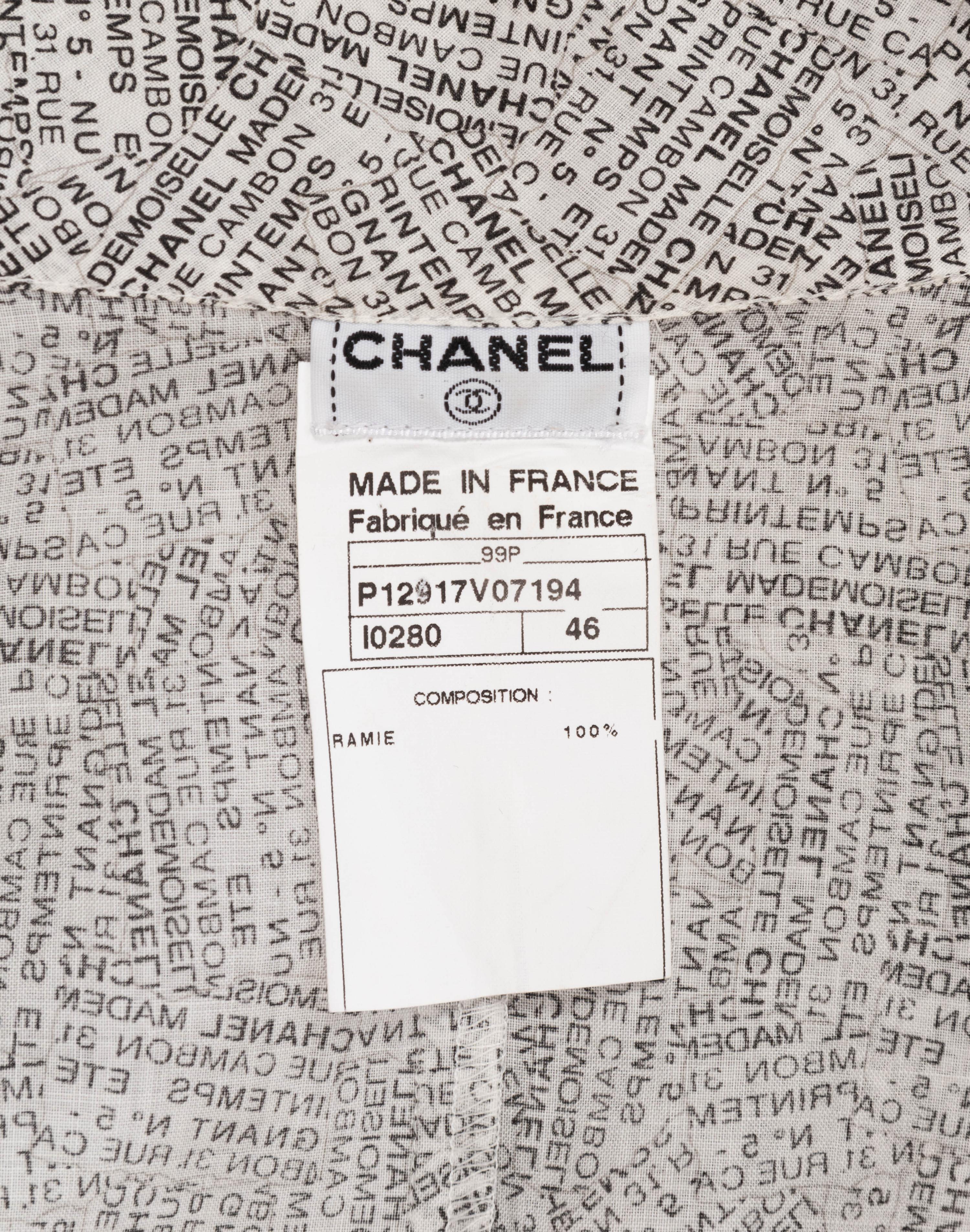 Chanel Address Print Button Front Dress, Spring 1999