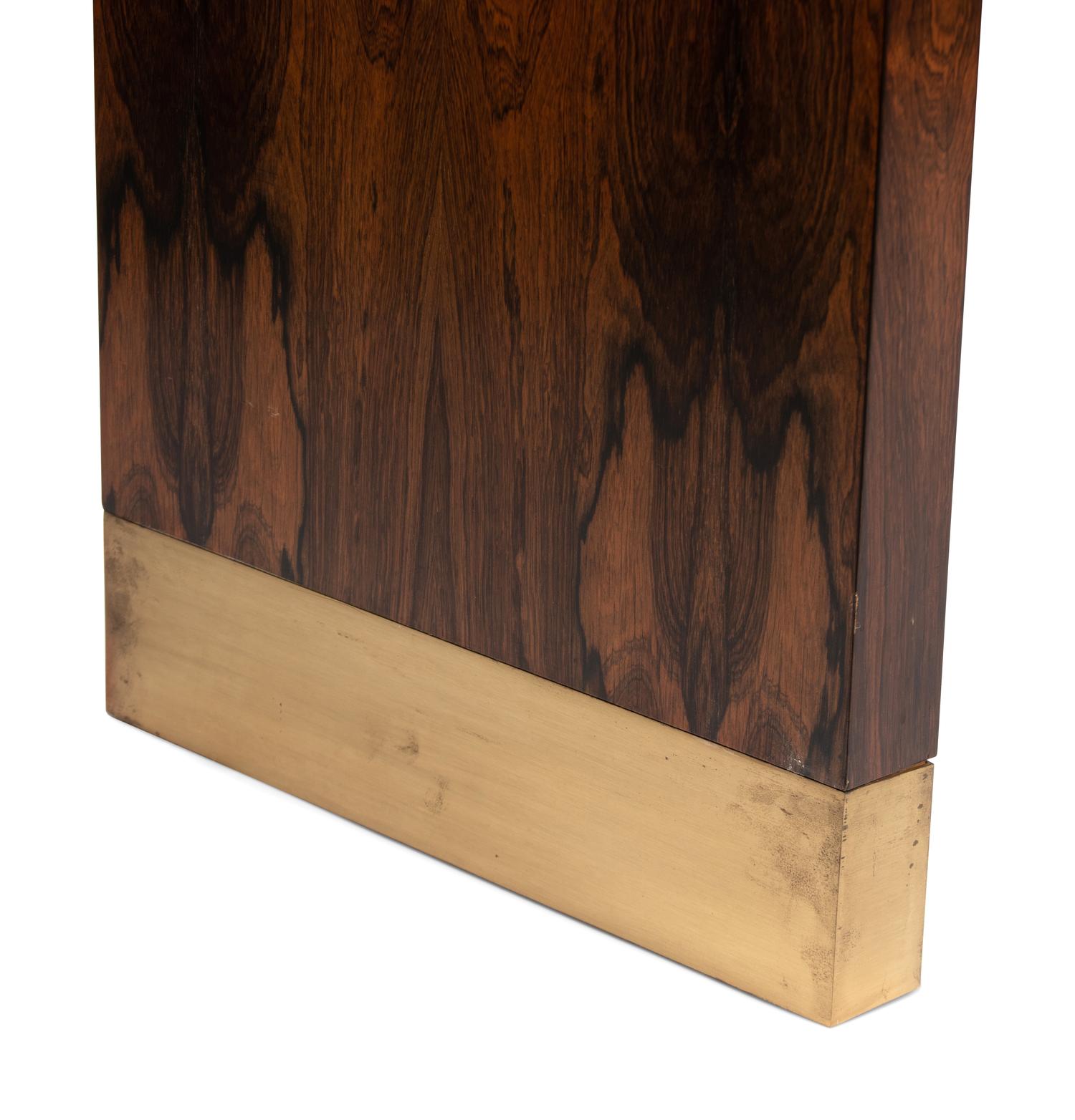 A Contemporary Rosewood and Brass Console Table