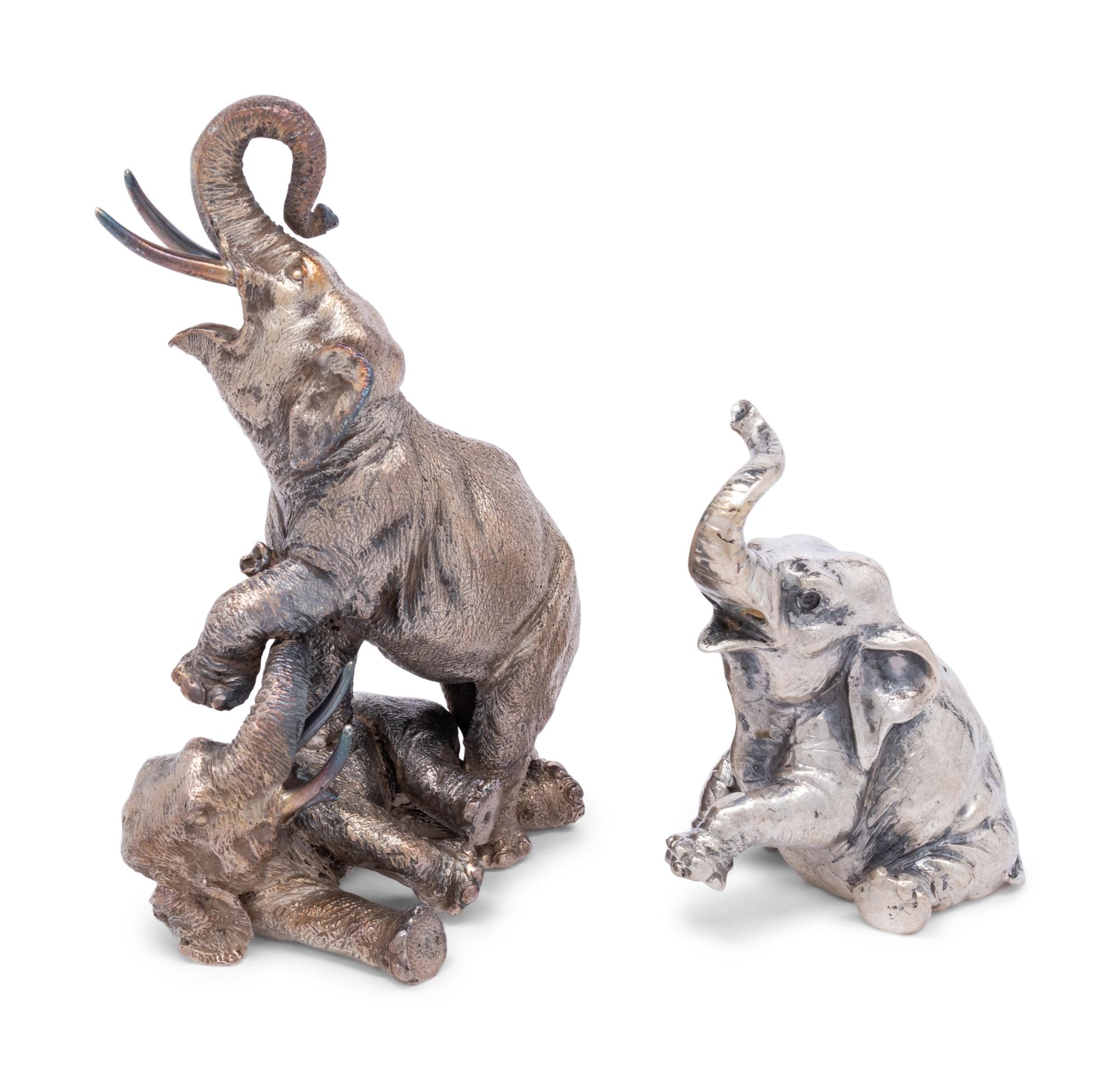 Two Italian Silvered Metal Elephant Figures