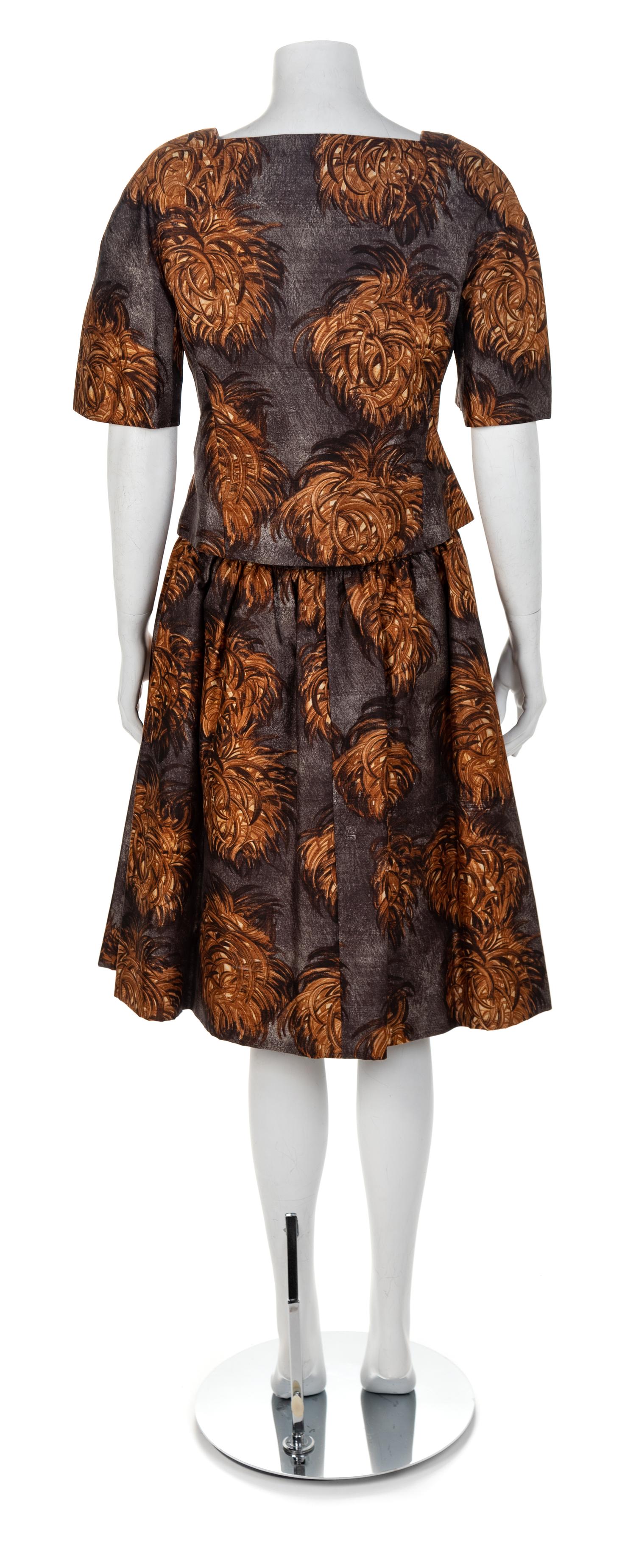 Scaasi Brown Silk Dress wih Matching Jacket, 1960s Size label: 10