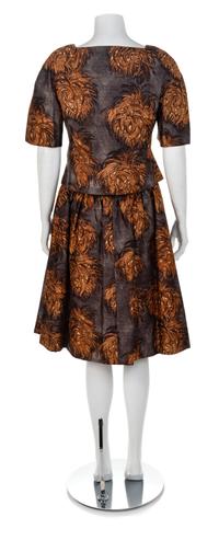 Scaasi Brown Silk Dress wih Matching Jacket, 1960s Size label: 10