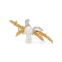 CULTURED BAROQUE PEARL AND DIAMOND DOVE BROOCH