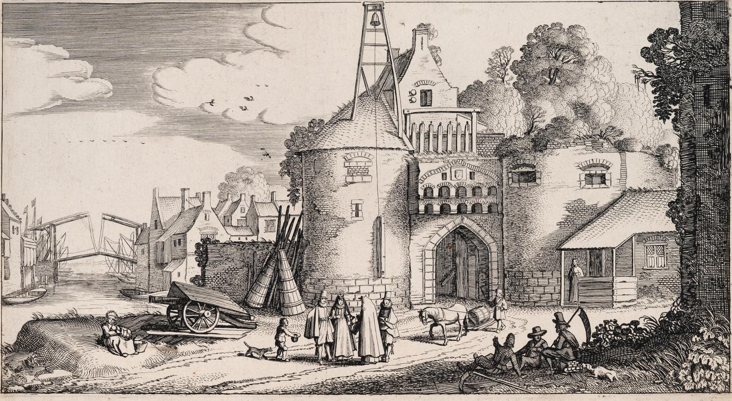 A group of five prints ( The Brewery by a Frozen Canal; The Repast Under the Tent; The Village Gateway; Untitled (Archway Over the Road); Untitled (View of a Walled Town) )