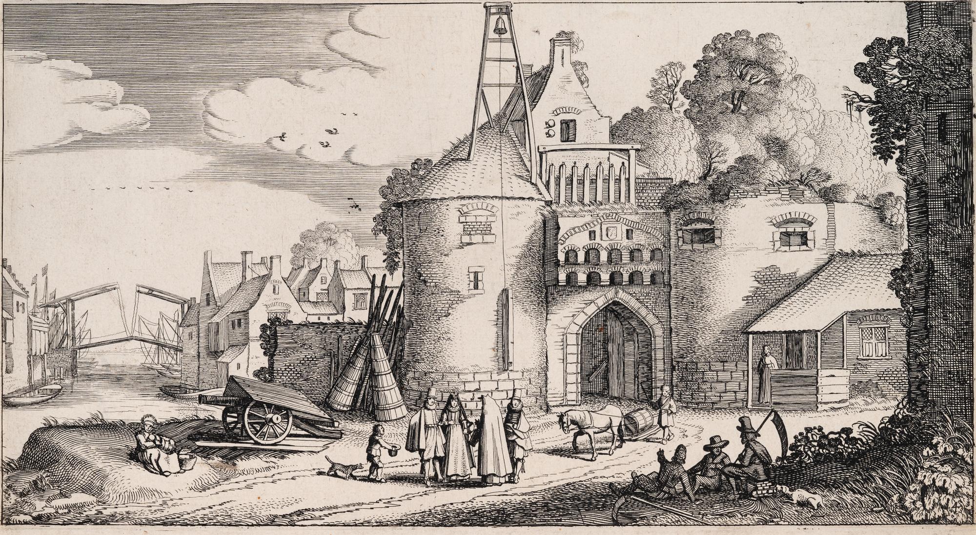 A group of five prints ( The Brewery by a Frozen Canal; The Repast Under the Tent; The Village Gateway; Untitled (Archway Over the Road); Untitled (View of a Walled Town) )