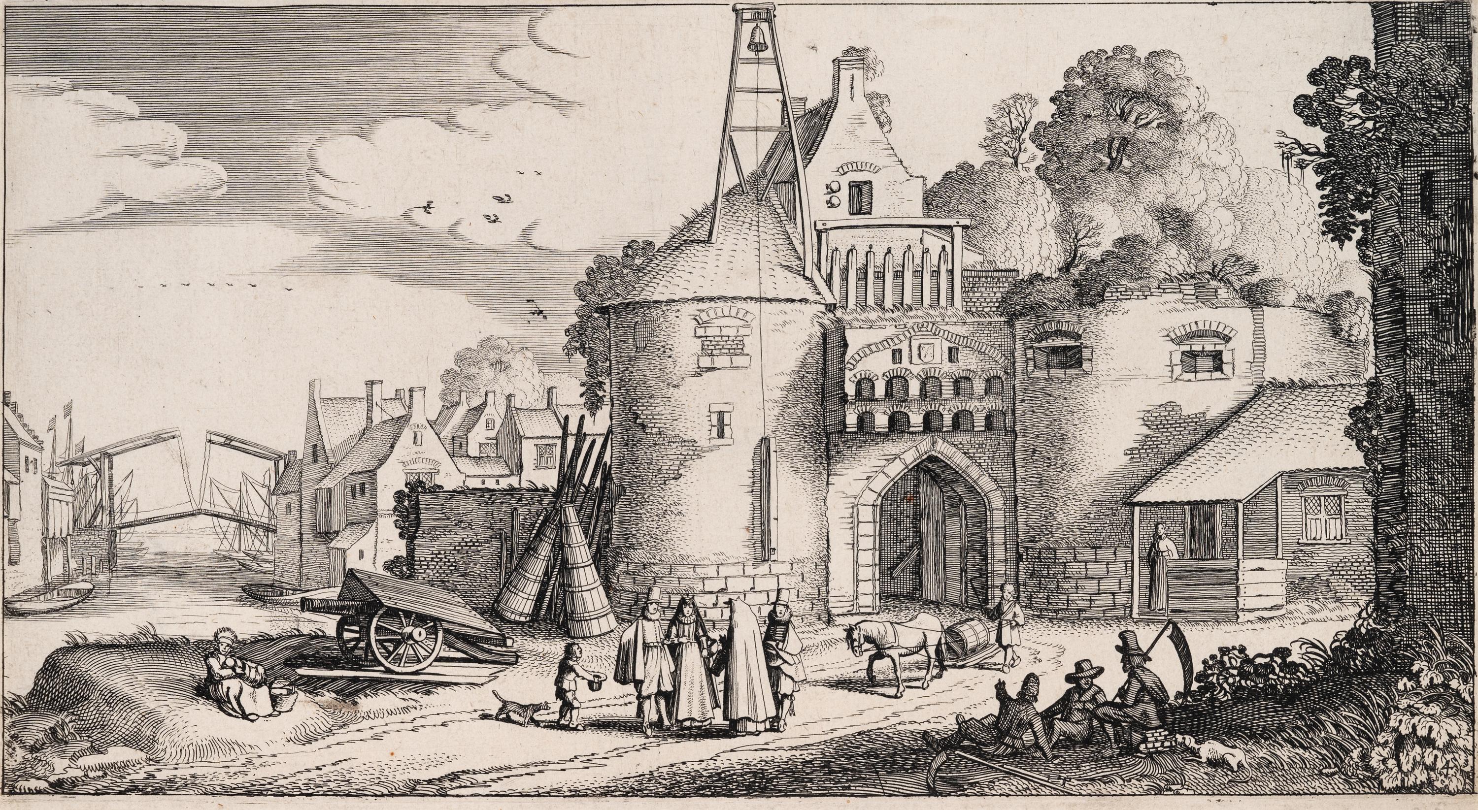 A group of five prints ( The Brewery by a Frozen Canal; The Repast Under the Tent; The Village Gateway; Untitled (Archway Over the Road); Untitled (View of a Walled Town) )
