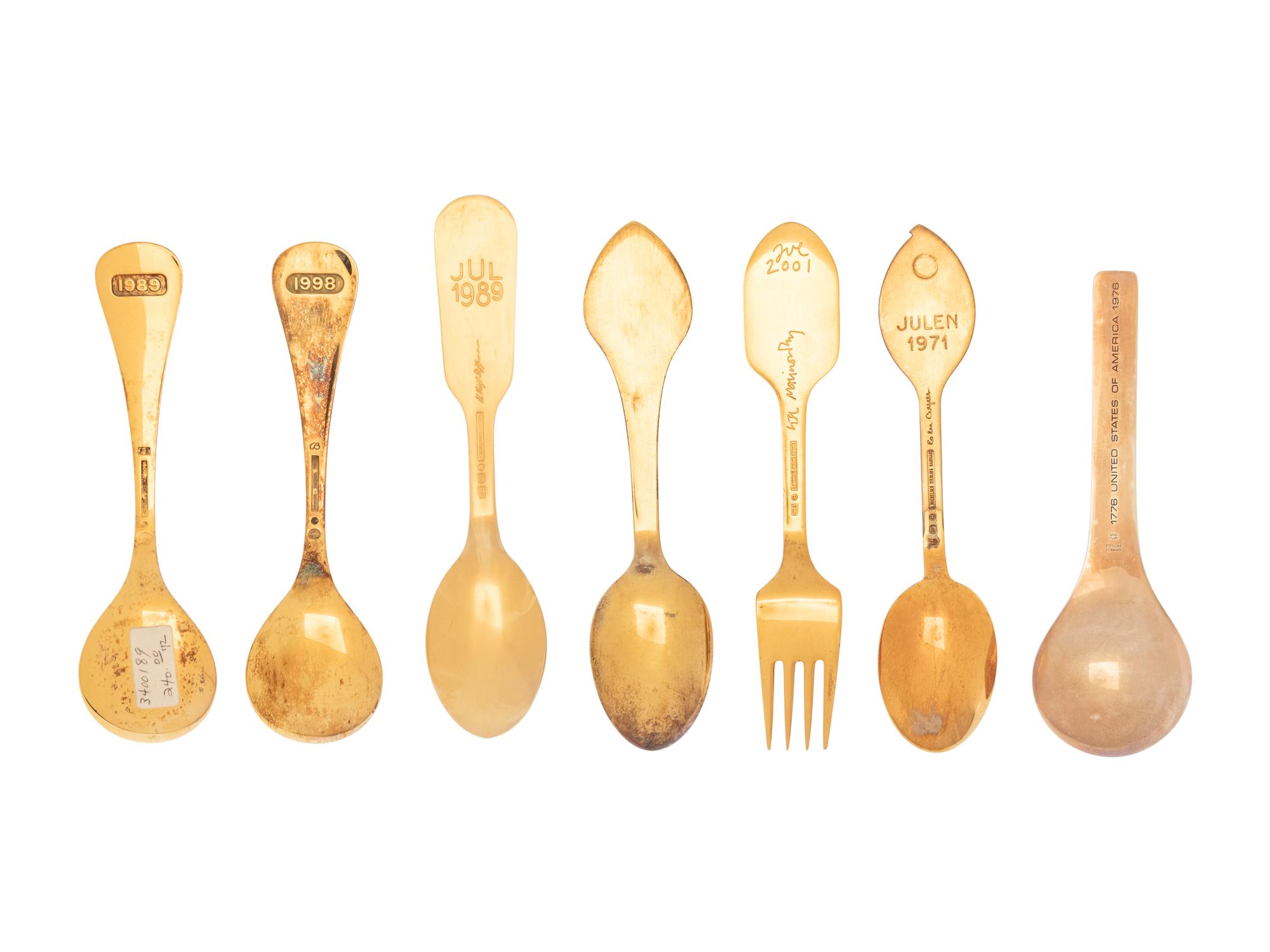 Seven Danish Silver Commemorative Flatware Articles