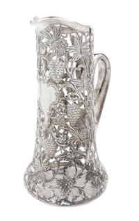 A Silver Overlay Glass Pitcher Height 11 1/4 inches.