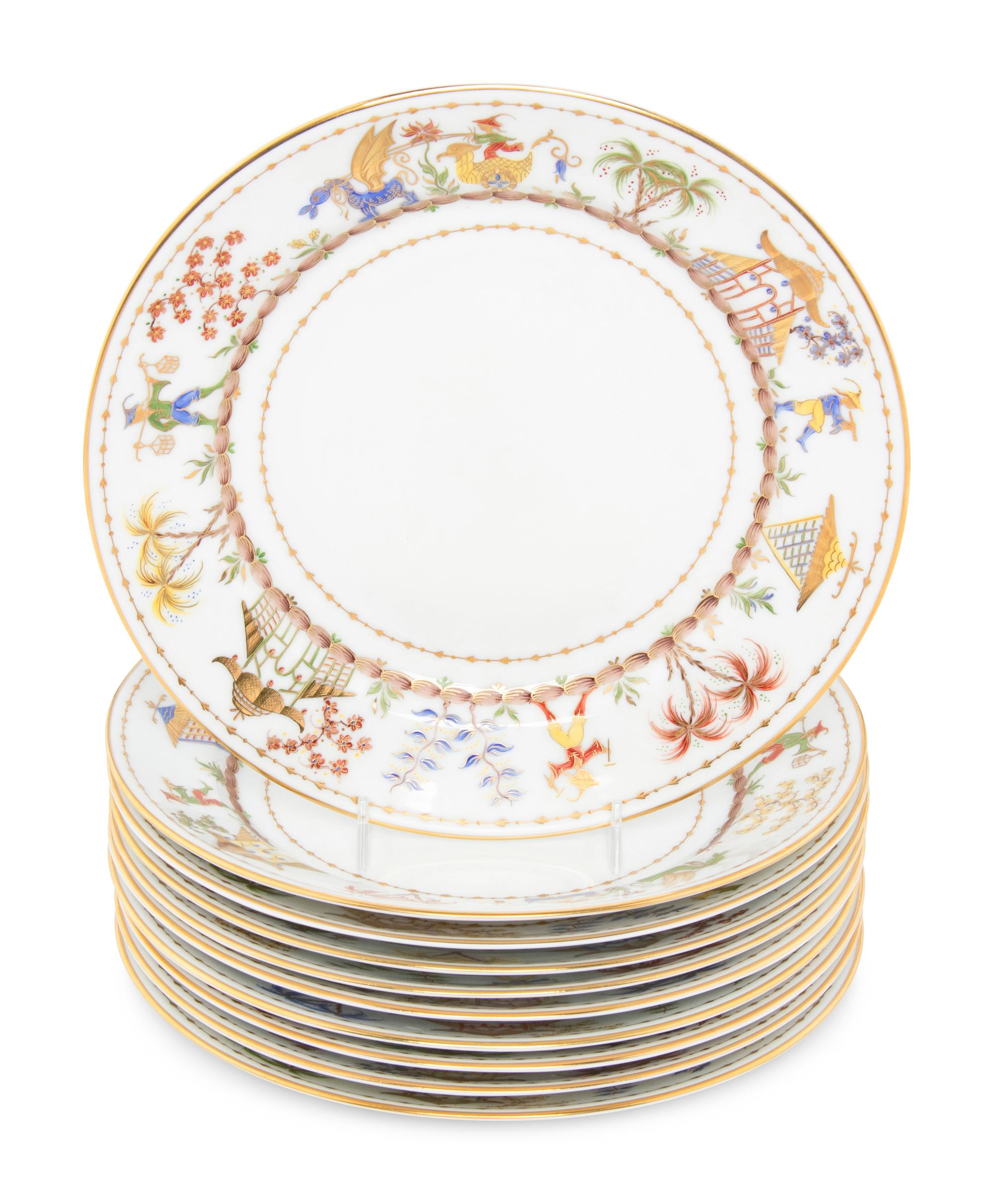 A Set of Ten Le Tallec Cirque Chinois Hand-Painted Porcelain Plates