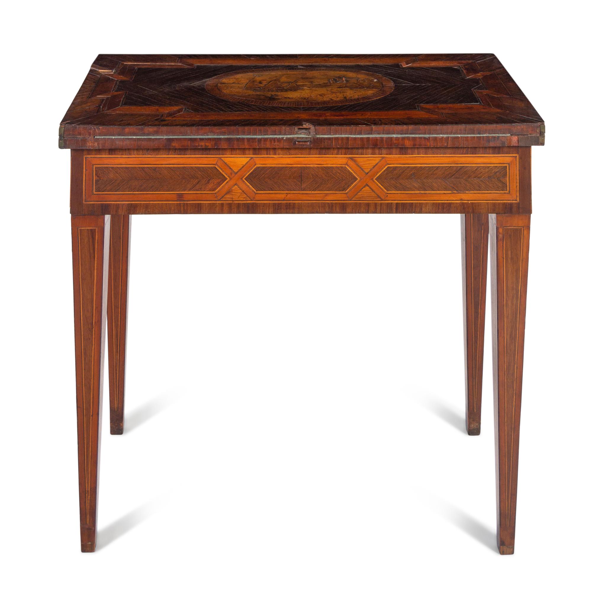 A Continental Marquetry and Parquetry Flip-Top Game Table