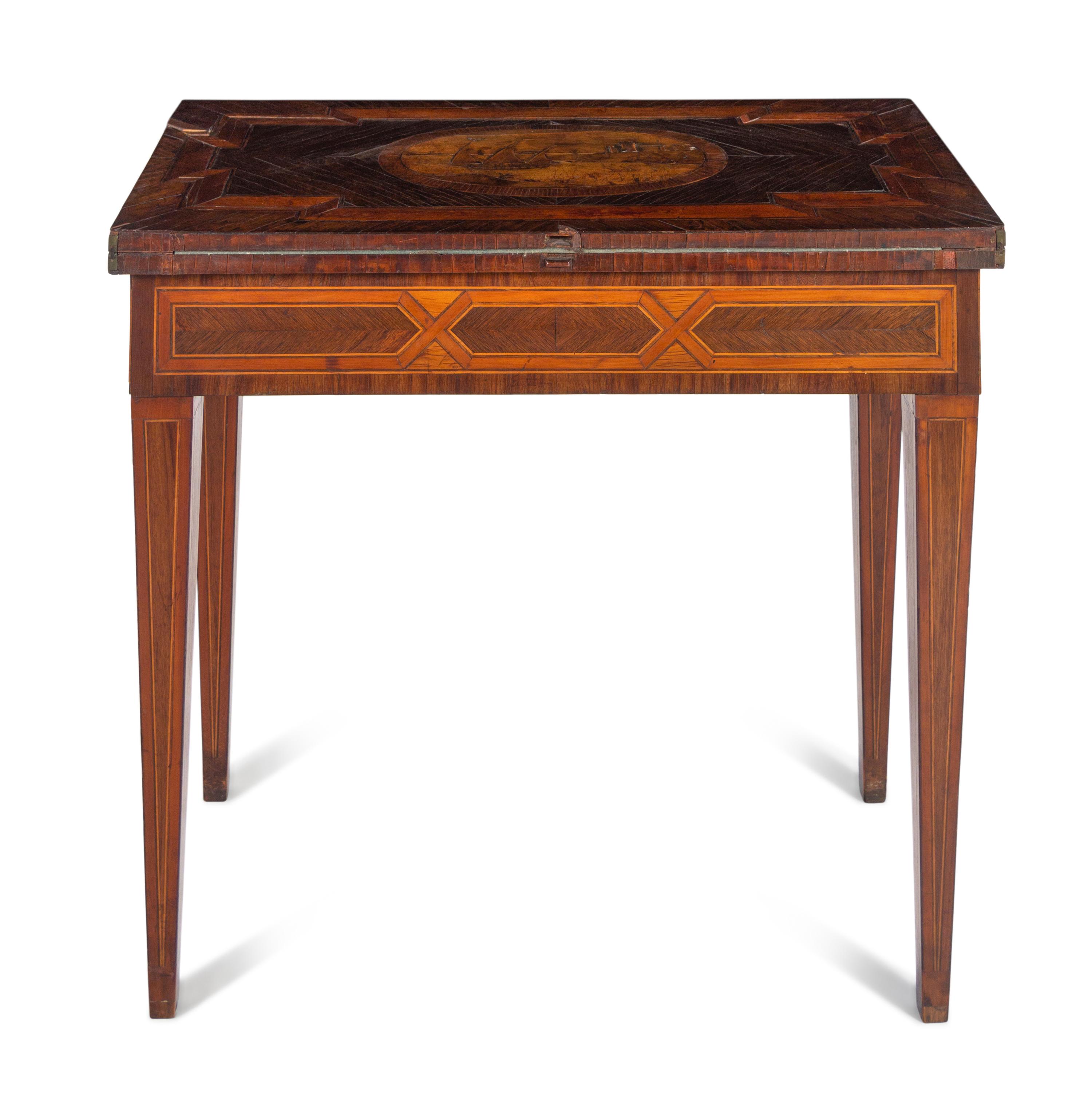 A Continental Marquetry and Parquetry Flip-Top Game Table