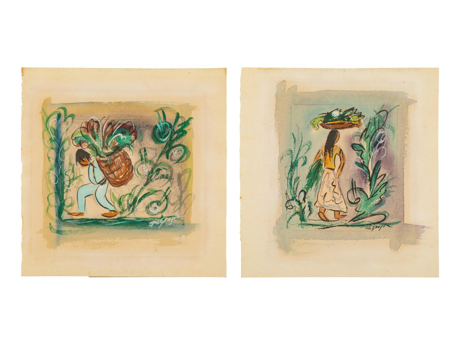 Two Works: Man with Basket and Woman with Basket