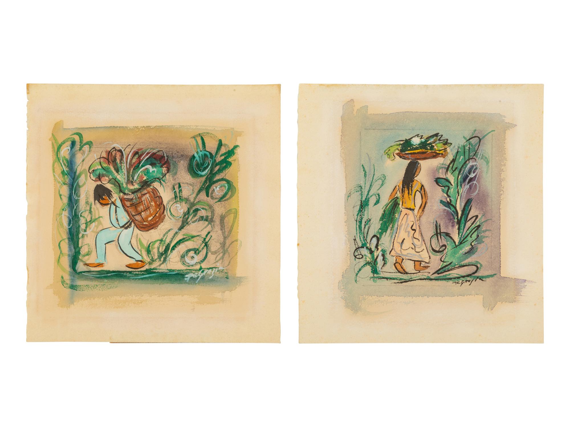Two Works: Man with Basket and Woman with Basket