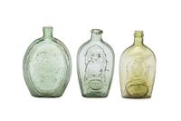 Three Molded Glass Green Flasks